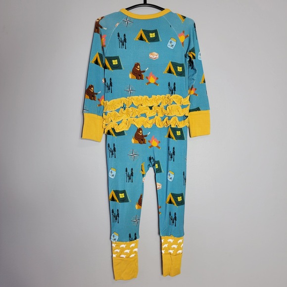 Kai Blue Co Bamboo Camping Bears Zip Ruffle Romper Pajamas 6-12 Months NWT - Picture 3 of 6